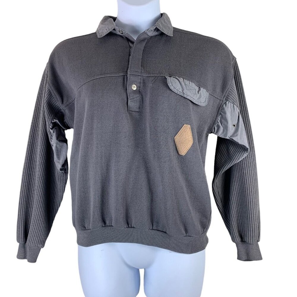 Vintage Sweater Size Medium Todays News Collared 1/4 Button Pullover Gray FLAW